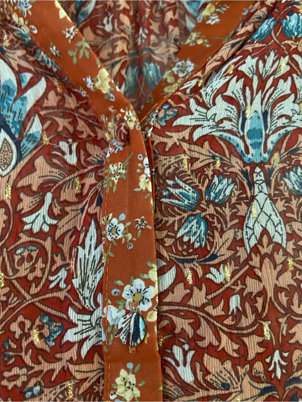 Umgee Rust Floral Button-Down Bell Sleeve Top - Picture 5 of 8
